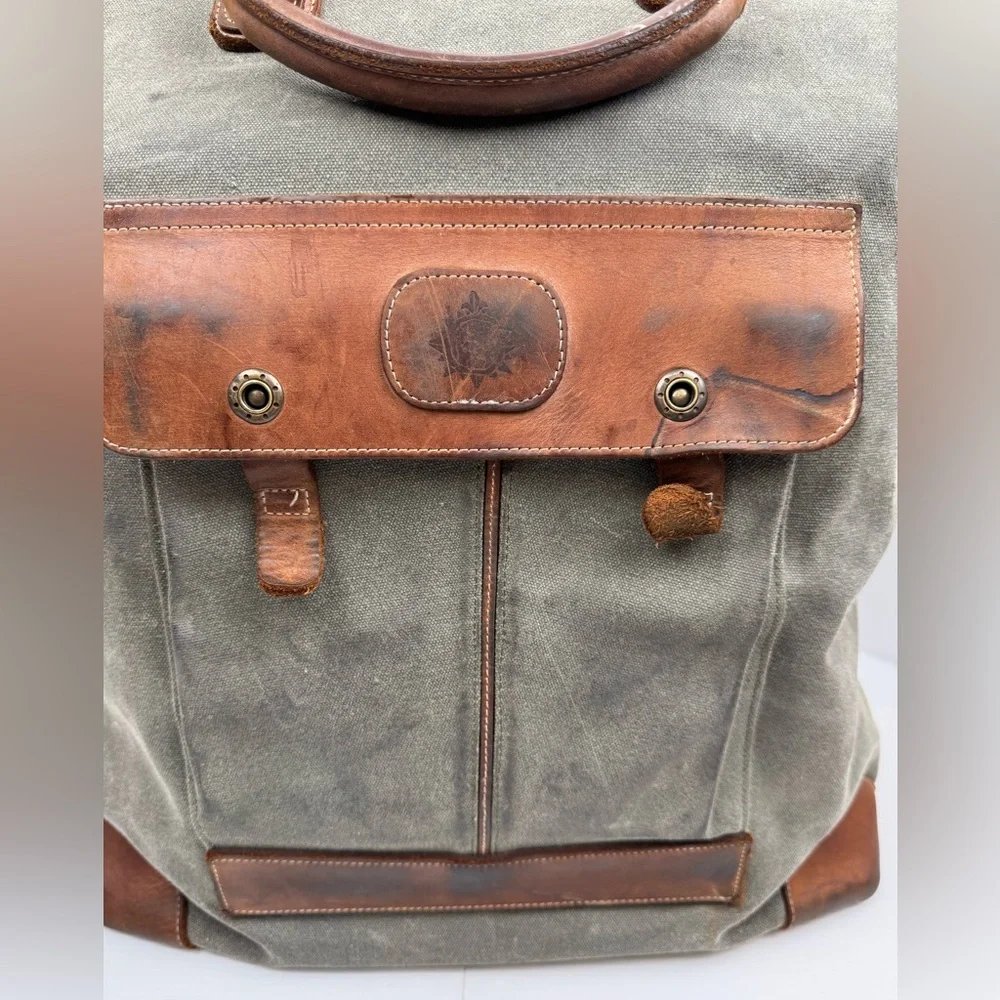 VTG Canvas Leather Trim Filson Style Duffle Bag Rugged Distressed Stained READ